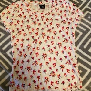 white flower print shirt